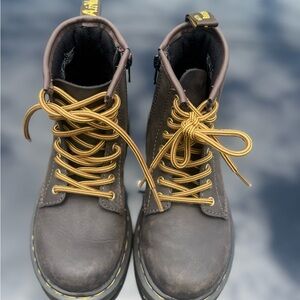 Brown Leather Boots with Yellow Laces